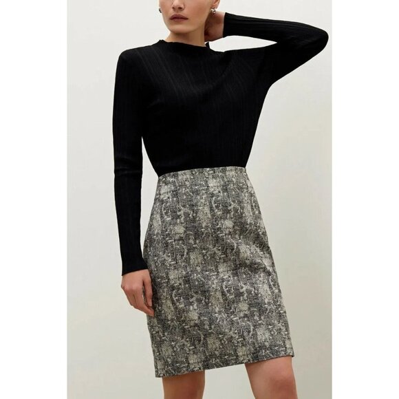 MM Lafleur Noho Crackle Pencil Skirt Black White Structured Tailored Business  2 - Picture 1 of 14